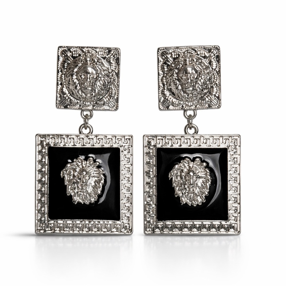 ⚜️ Versàe Silver and Black Lion Earrings